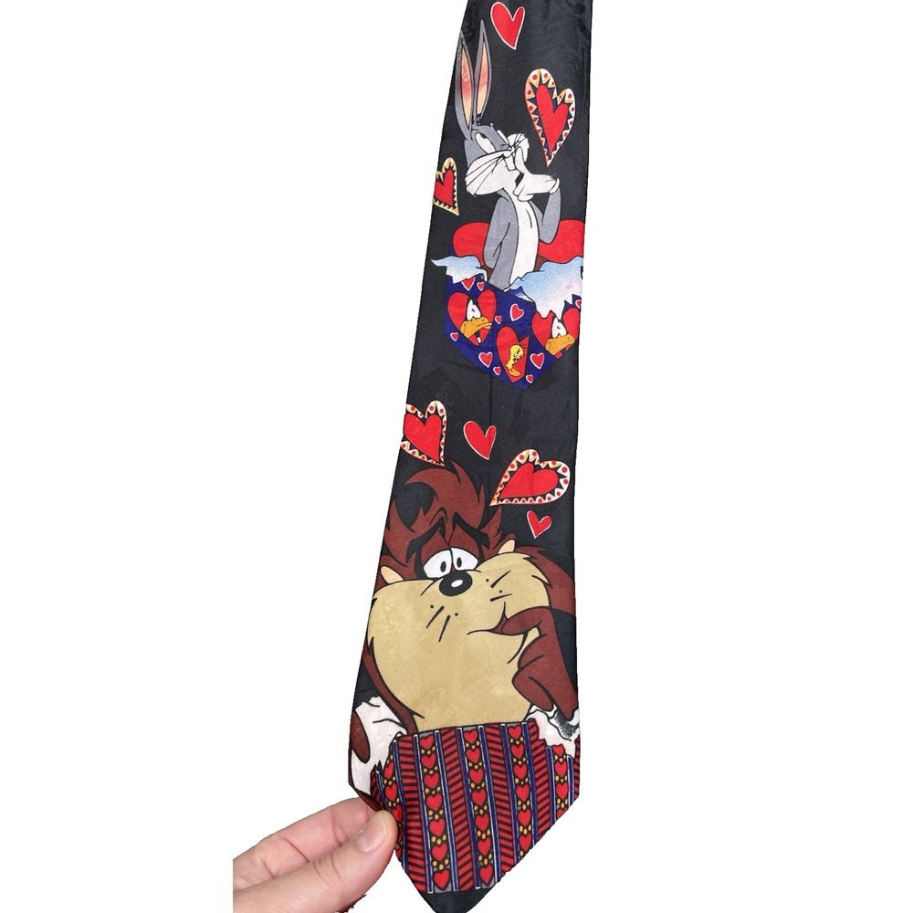 Vintage Looney Tunes Mania Heart‎ Tie Valentines Day Bugs Bunny Tazmanian Devil